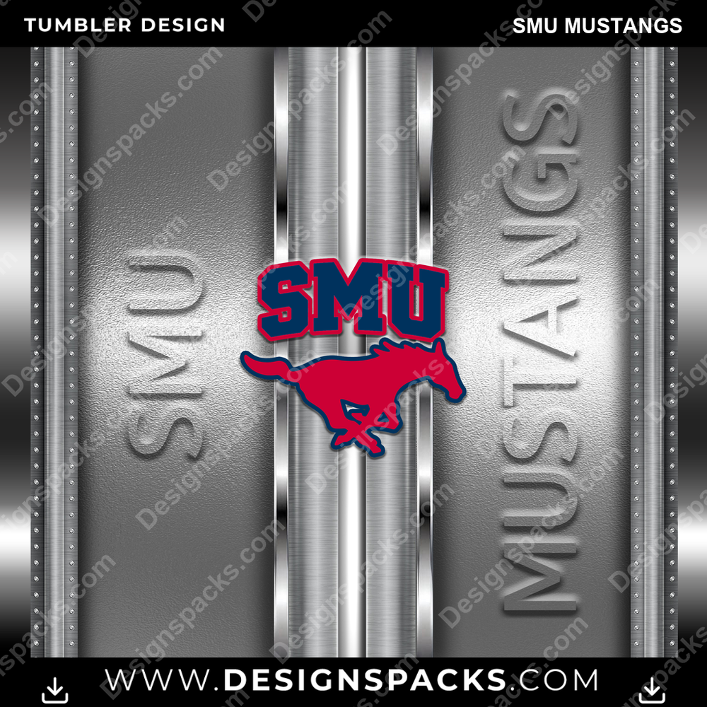 College Sport Metallic SMU Mustangs Tumbler Digital Wrap Design
