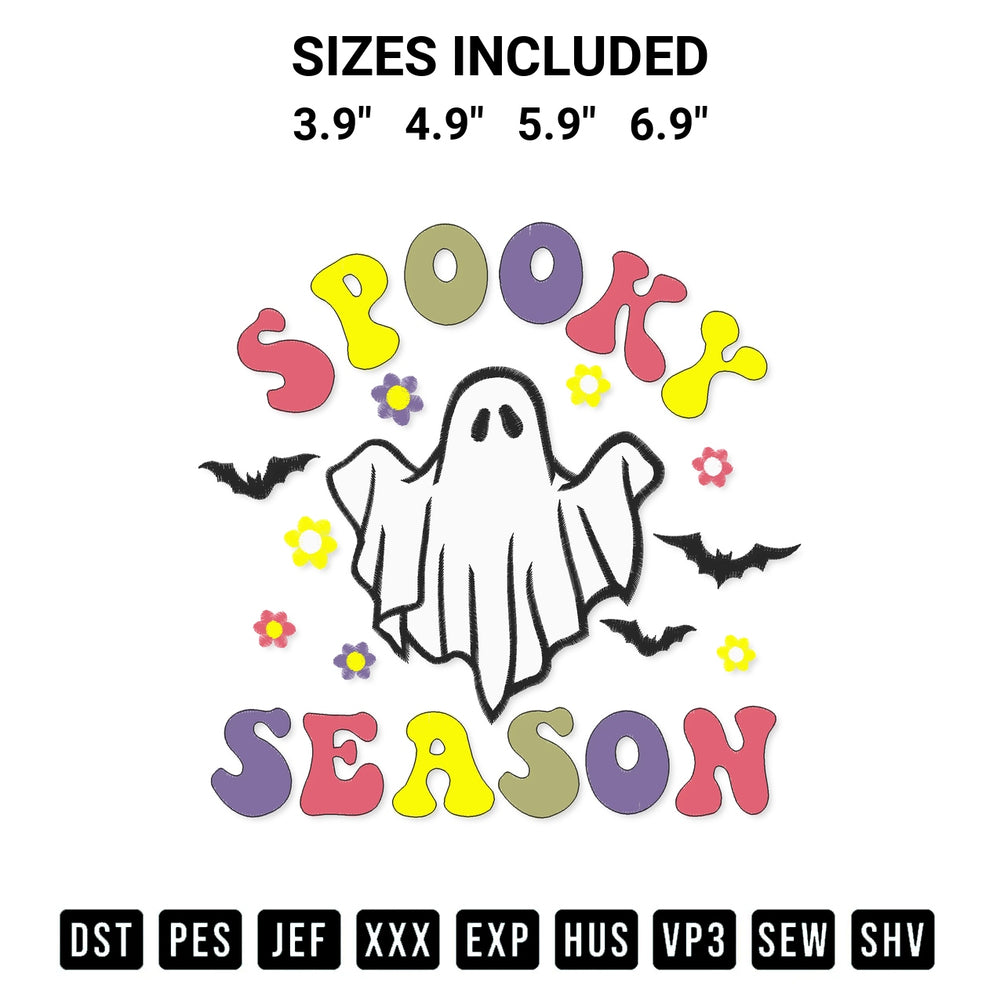 Get the Ghost Spooky Season Embroidery Design embroidery design for your custom crafts! Premium digitized files available for instant download at Designspacks.com. Available sizes: 3.9", 4.9", 5.9", 6.9".