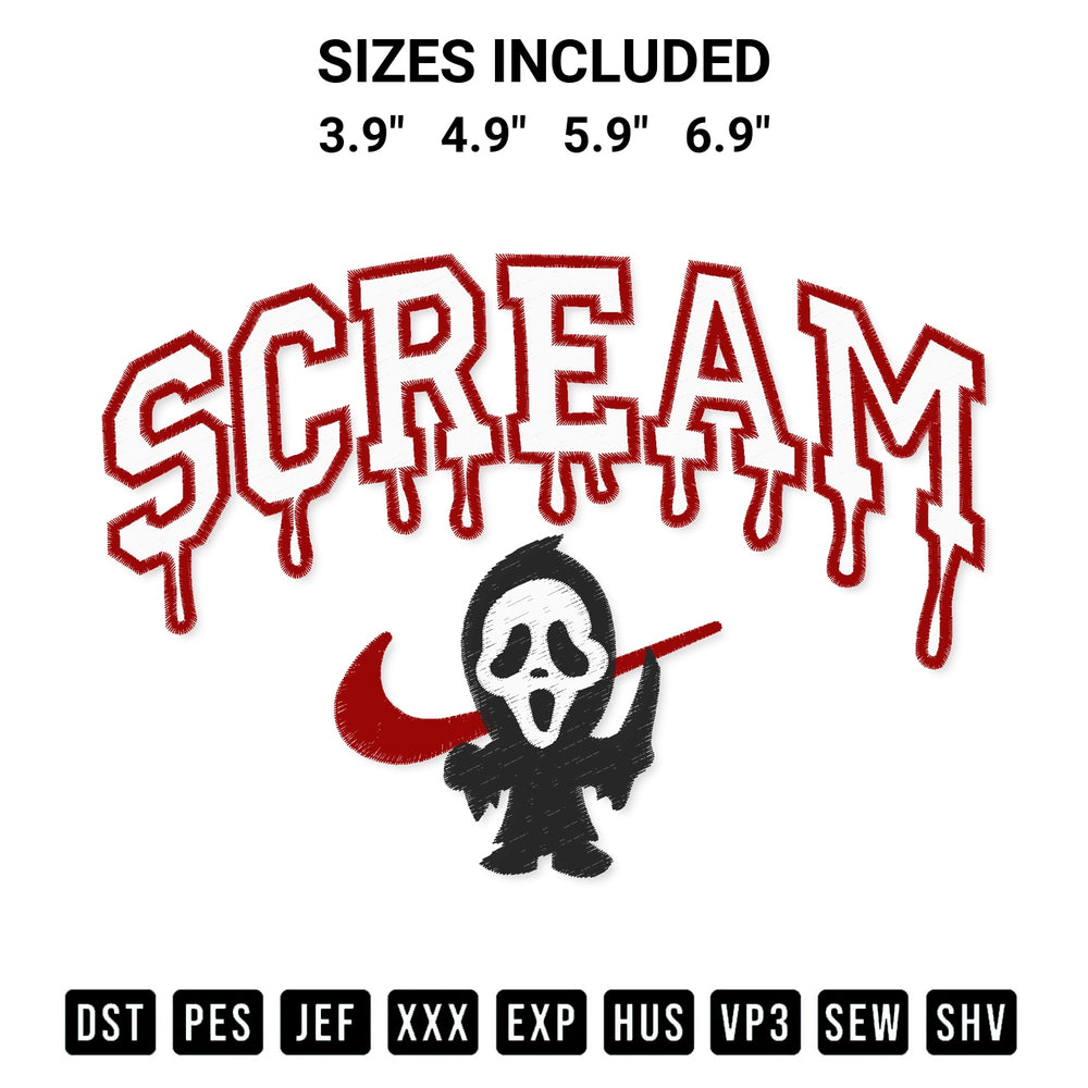 Elevate your next project with our Scream Halloween Embroidery Design embroidery file. Shop high-quality digital patterns instantly at Designspacks.com. Available sizes: 3.9", 4.9", 5.9", 6.9".
