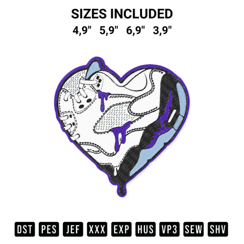 Create amazing crafts with the Heart Jordan 5 Dark Concord 5S Retro Jordan 5 Retro Dark Concord Logo Embroidery Design embroidery file. High-quality digital download from Designspacks.com, perfect for beginners and pros. Available sizes: 4,9