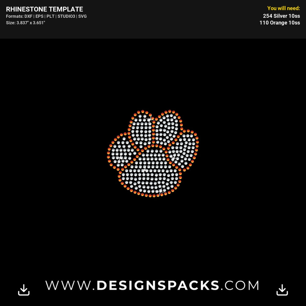 Paw Two Colors Rhinestone Digital Template