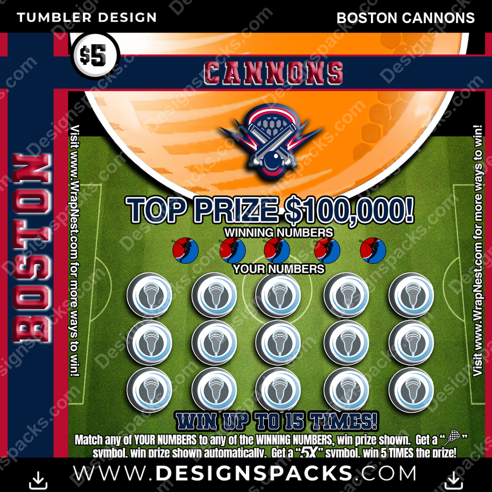 Lacrosse Lottery Ticket Boston Cannons Tumbler Digital Wrap Design