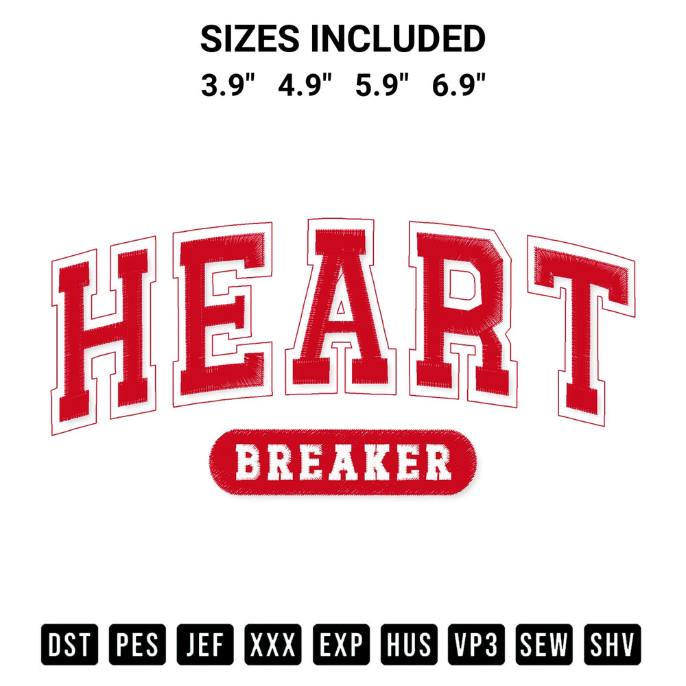 Transform your fabrics with the Heart Breaker Embroidery Design embroidery design. Instant access to premium digitized patterns at Designspacks.com. Available sizes: 3.9", 4.9", 5.9", 6.9".