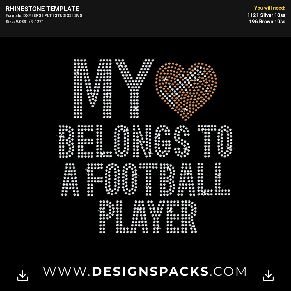 My Belongs To A Football Player Rhinestone Digital Template