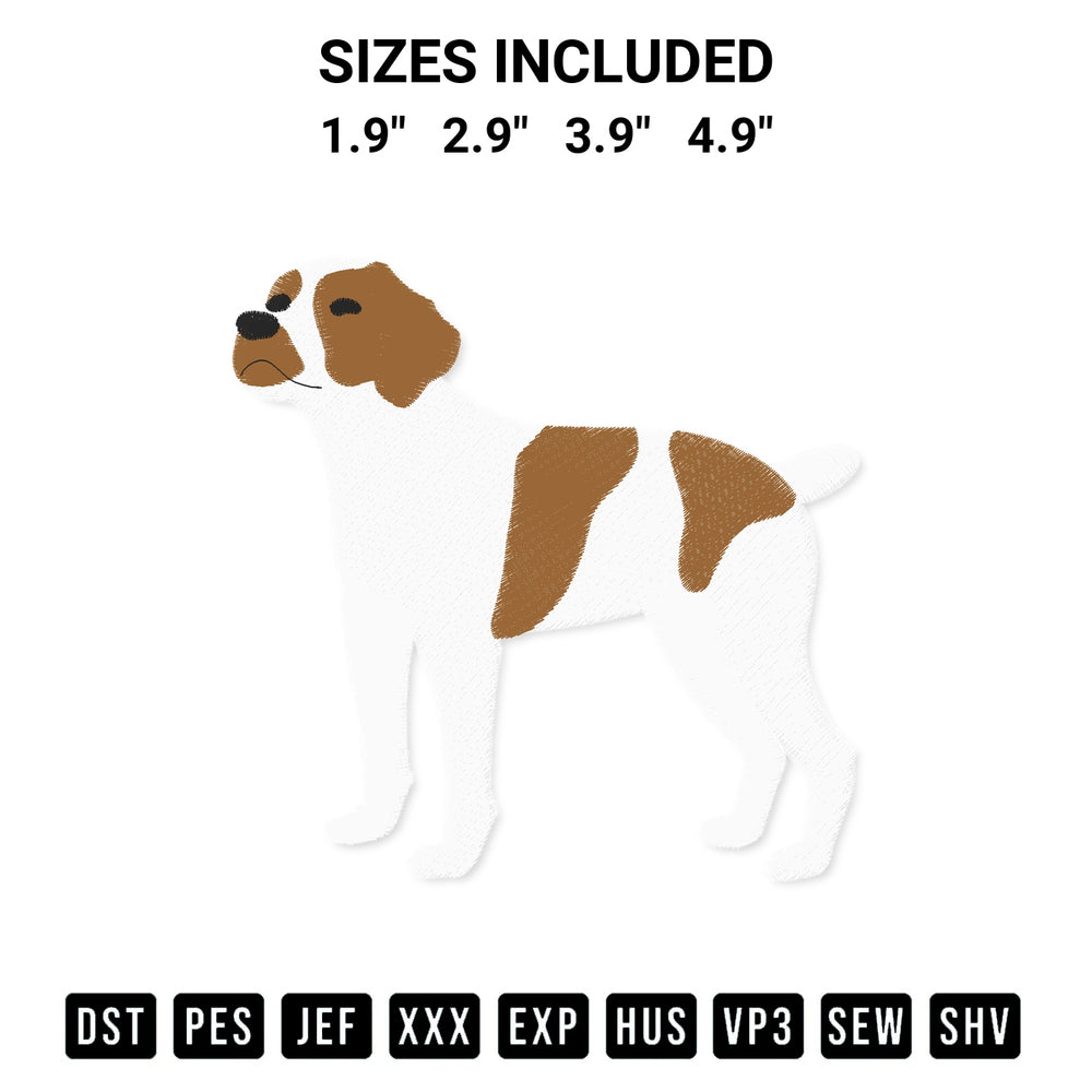 Stitch like a pro with the Brittany Spaniel Dog Embroidery Design embroidery pattern from Designspacks.com. High-quality digital machine embroidery file. Available sizes: 1.9", 2.9", 3.9", 4.9".