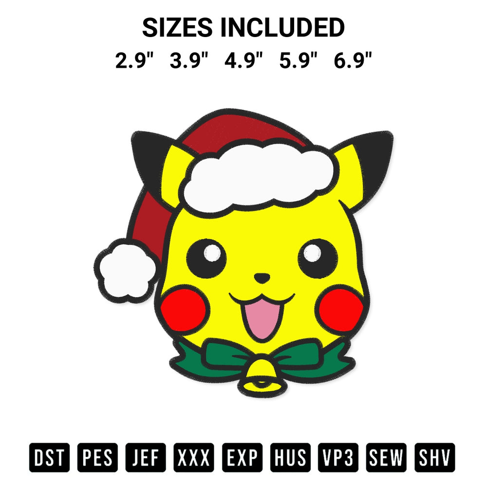 Create amazing crafts with the Pokemon Pikachu Santa Hat Embroidery Design embroidery file. High-quality digital download from Designspacks.com, perfect for beginners and pros. Available sizes: 2.9", 3.9", 4.9", 5.9", 6.9".