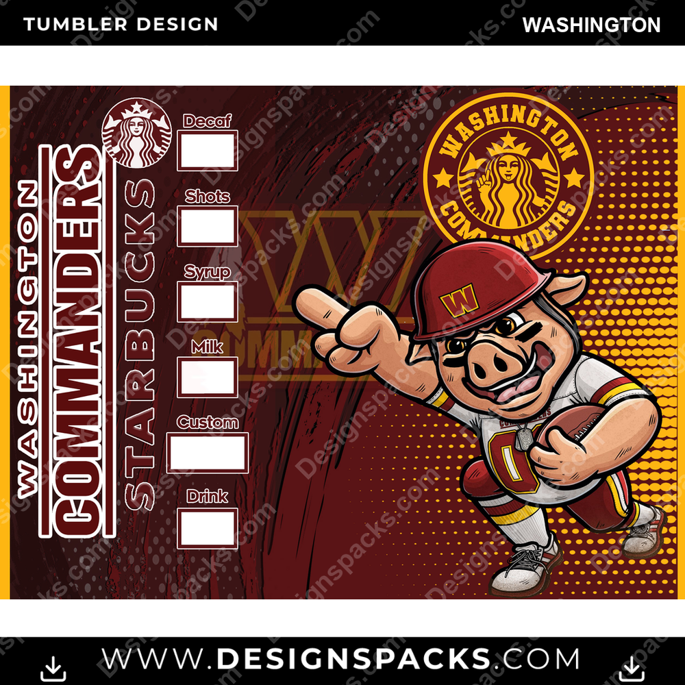 Football Starbucks Washington Tumbler Digital Wrap Design