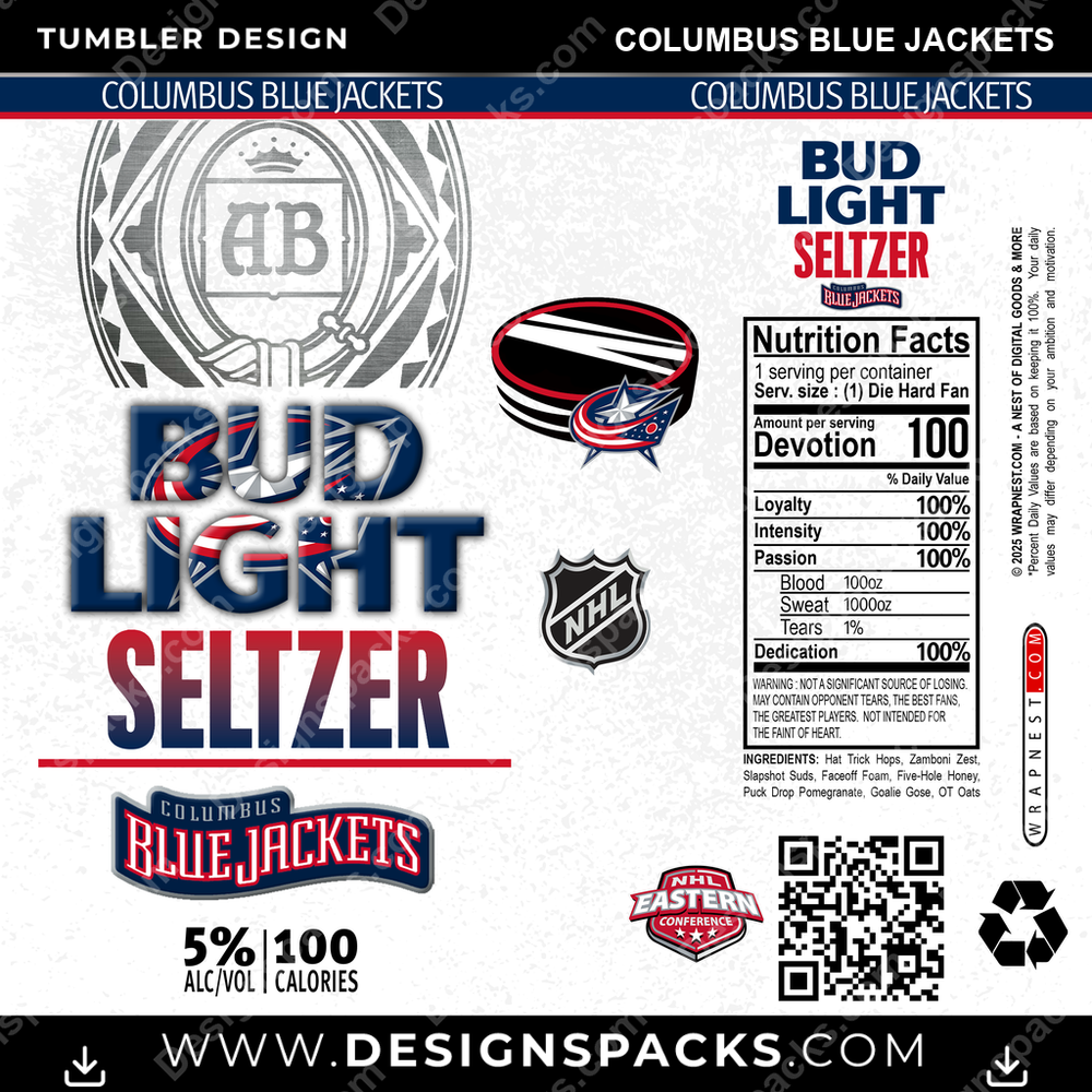 Hockey Bud Light Seltzer Columbus Blue Jackets Tumbler Digital Wrap Design