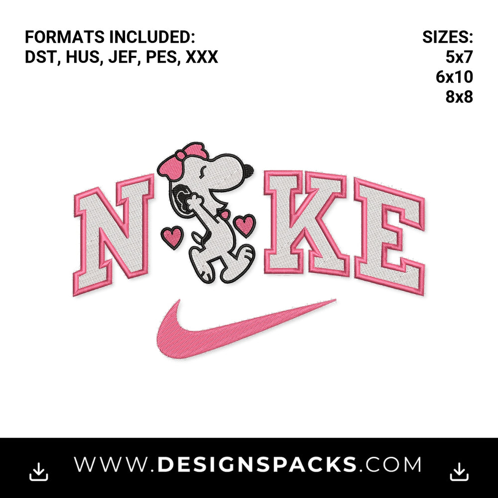 Pink Snoopy Nike Varsity Logo Embroidery Design - Instant digital download pattern at Designspacks.com