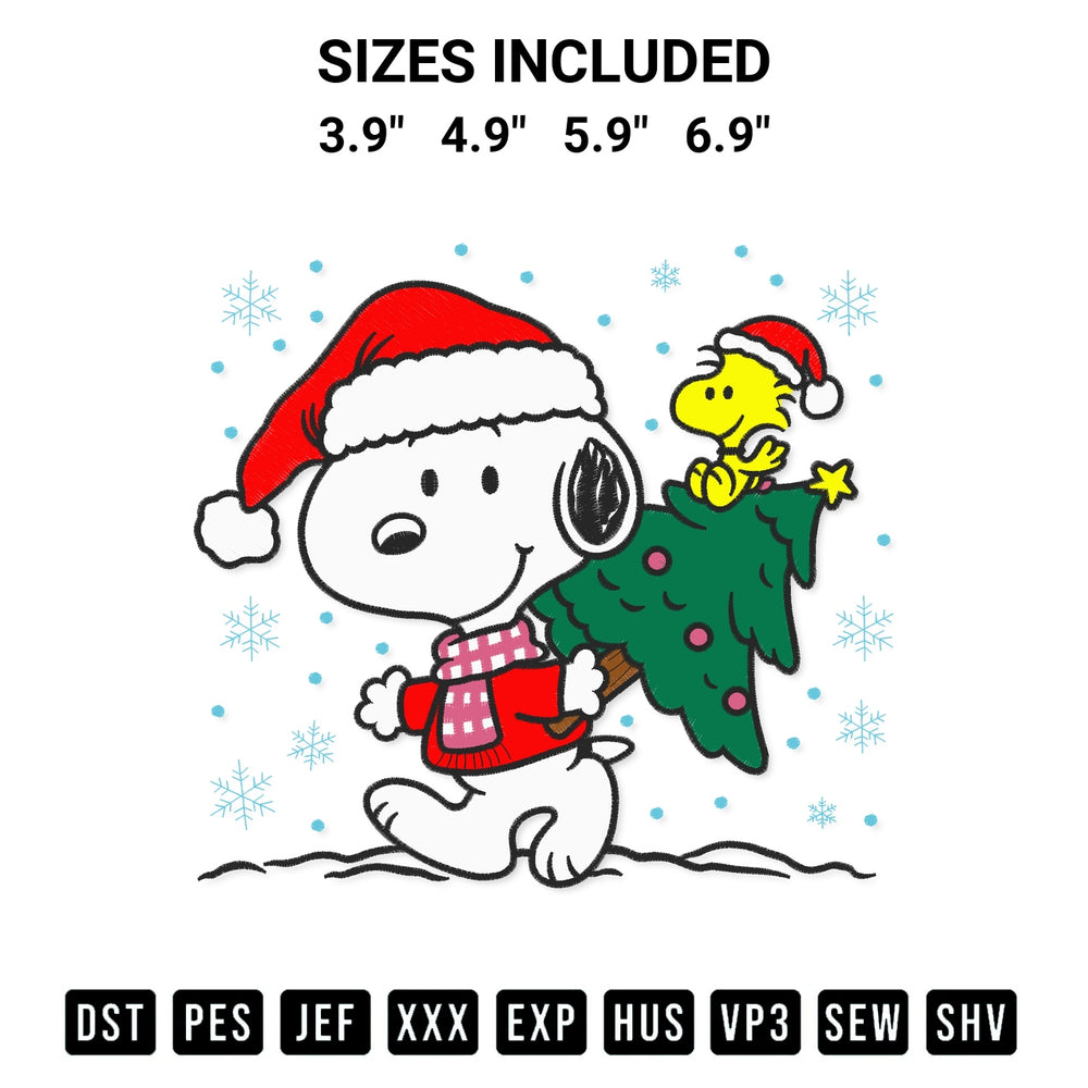Shop the Snoopy Carrying A Christmas Tree With Woodstock Embroidery Design machine embroidery pattern at Designspacks.com. Beautifully digitized for flawless stitching on any fabric. Available sizes: 3.9", 4.9", 5.9", 6.9".