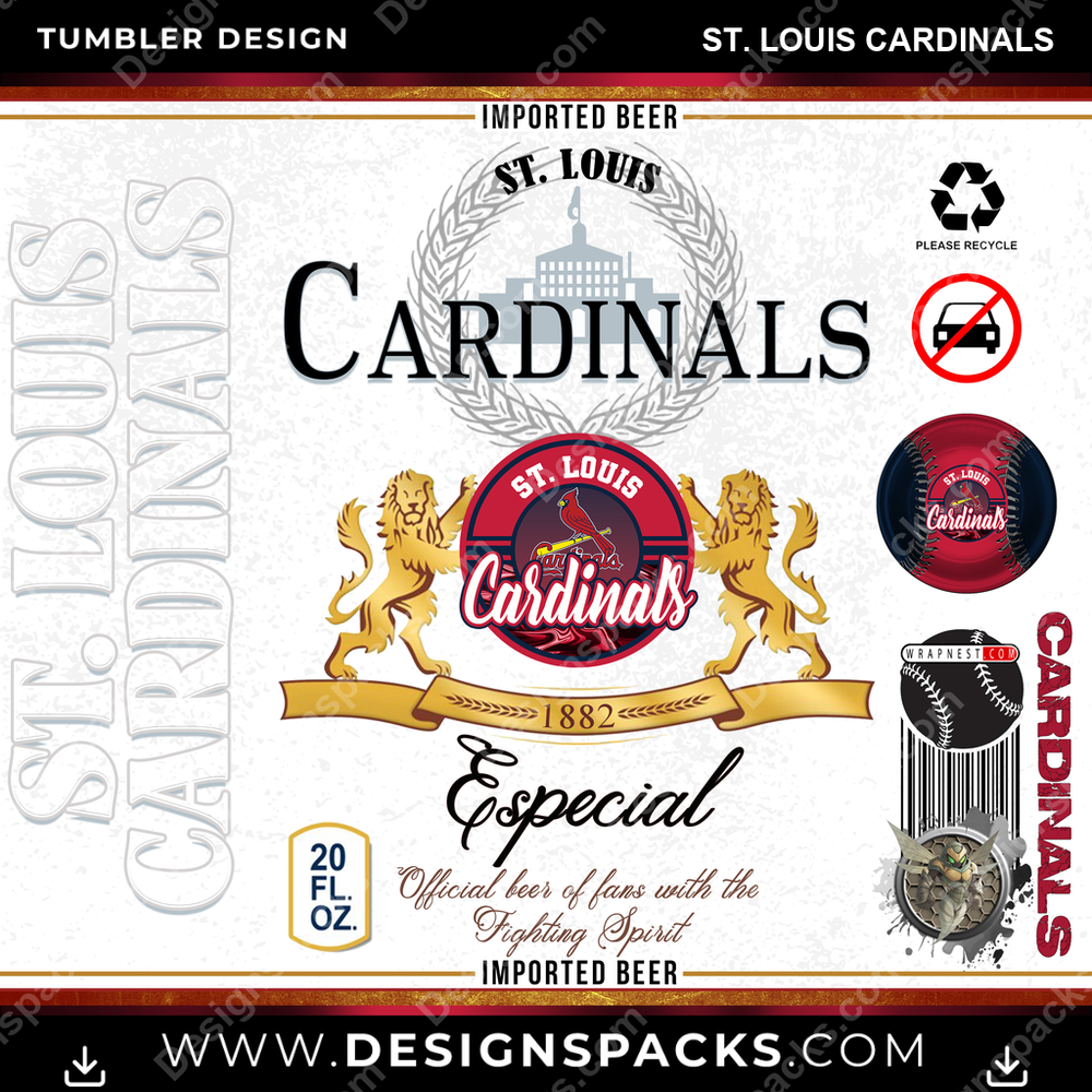 Baseball Modelo St. Louis Cardinals MLB Baseball Tumbler Digital Wrap Design Download