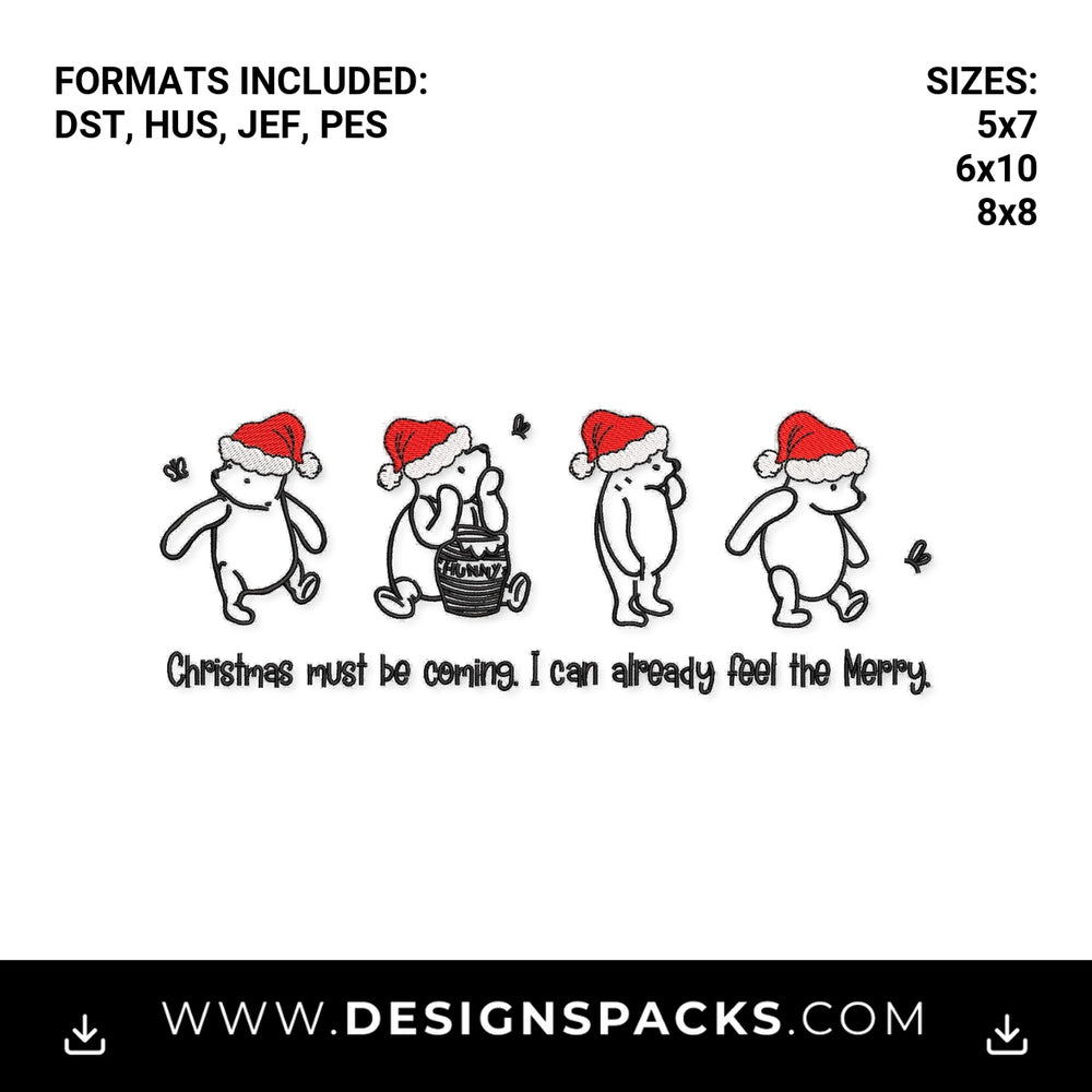Christmas Bear Santa Hat Feel The Merry Embroidery Design - Instant digital download pattern at Designspacks.com