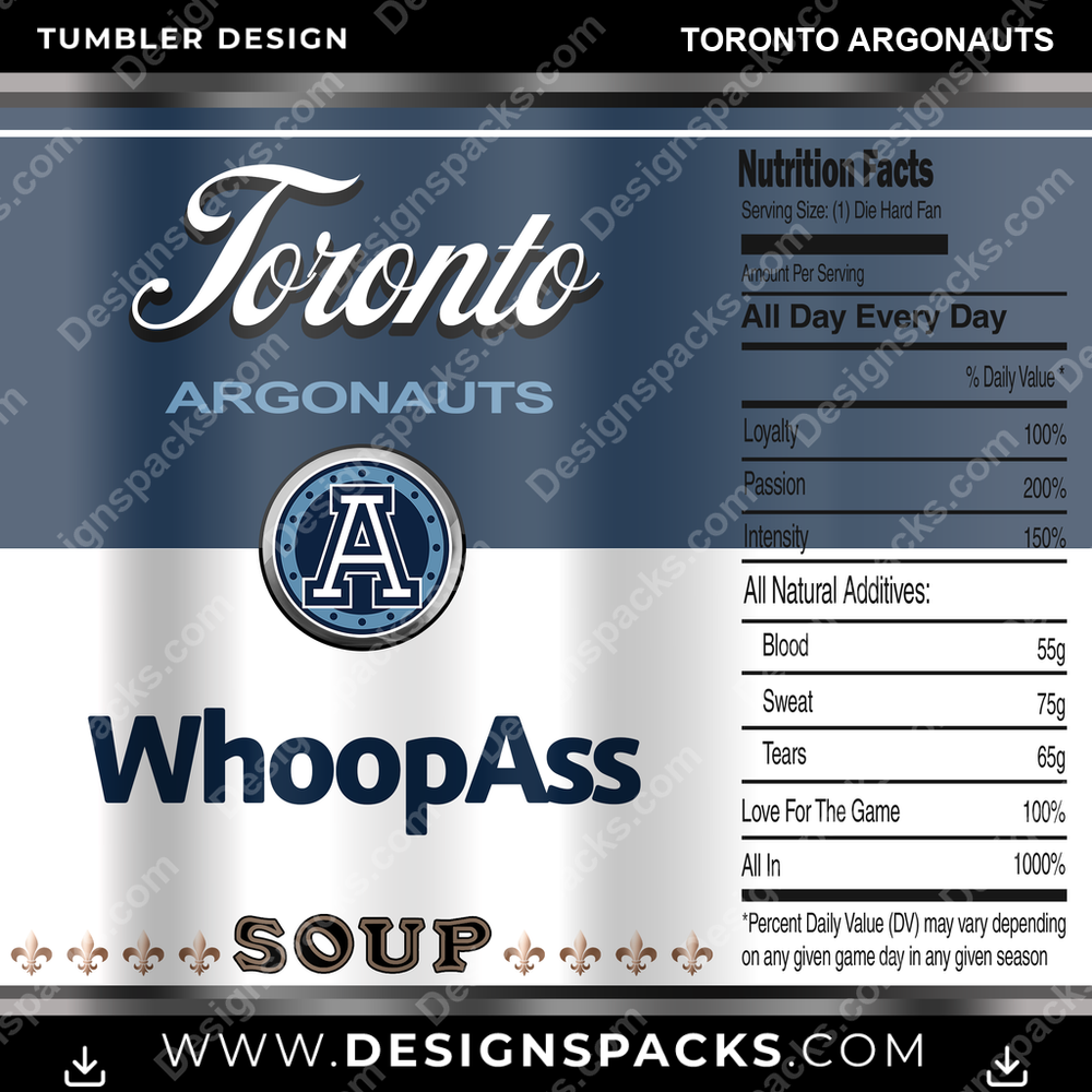Canada Football Soup Can Toronto Argonauts Tumbler Digital Wrap Design