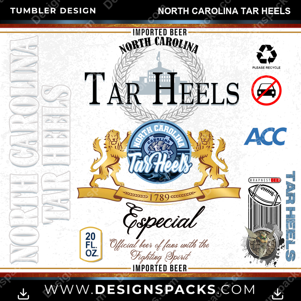 College Sport Modelo North Carolina Tar Heels NCAA College Sport Tumbler Digital Wrap Design Download