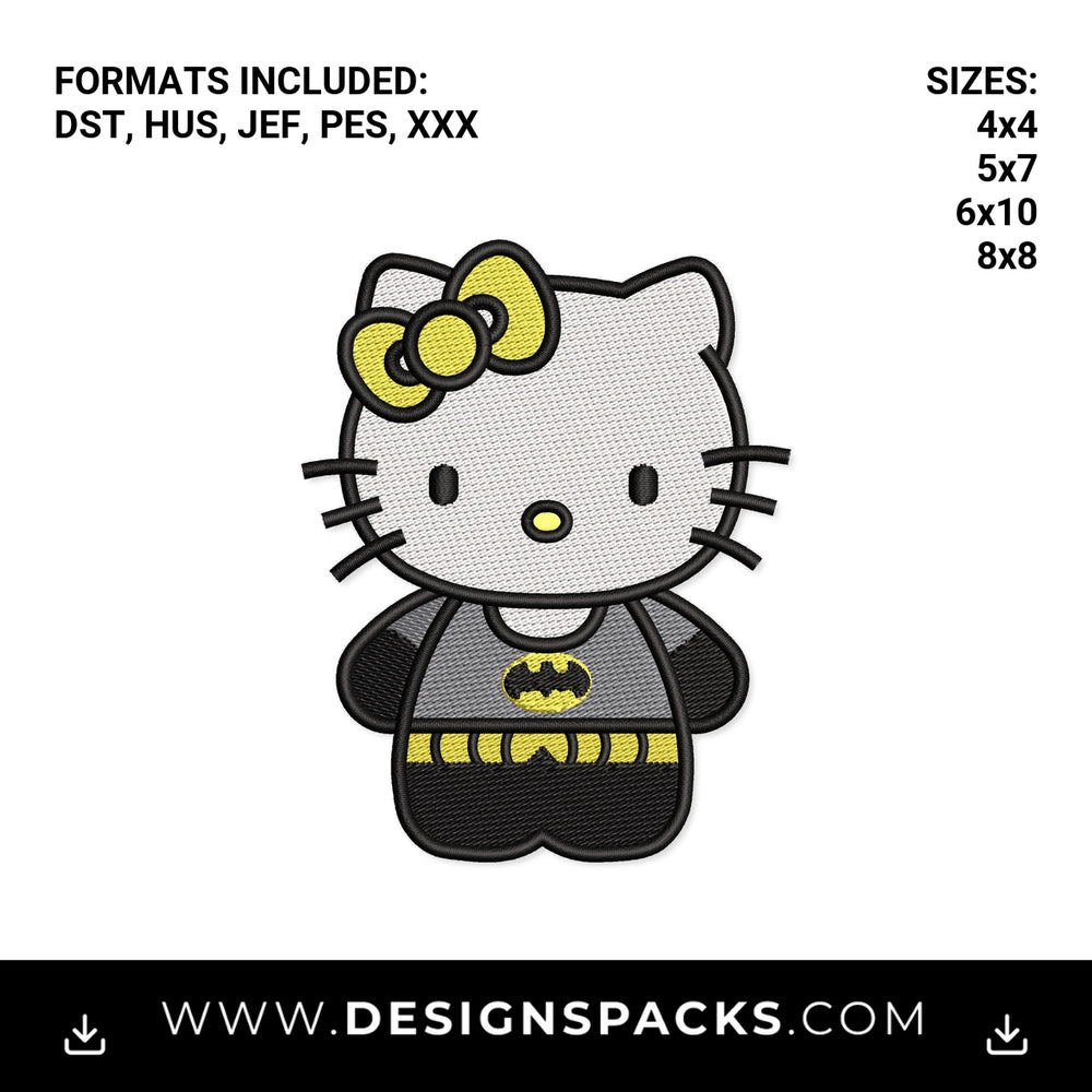 Hello Kitty Batman Costume Embroidery Design - Instant digital download pattern at Designspacks.com
