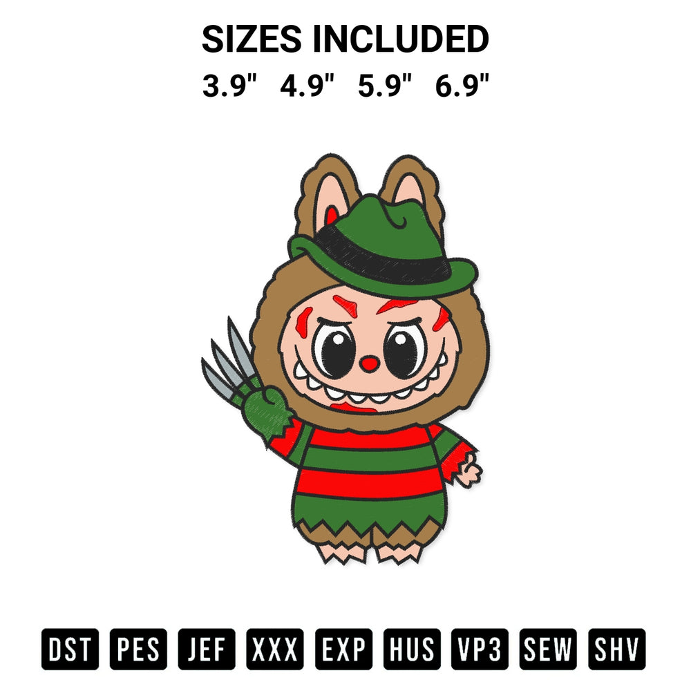Elevate your next project with our Freddy Krueger Labubu Embroidery Design embroidery file. Shop high-quality digital patterns instantly at Designspacks.com. Available sizes: 3.9", 4.9", 5.9", 6.9".