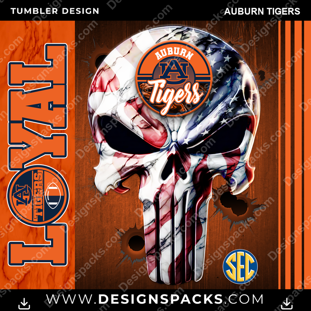 College Sport Loyal Auburn Tigers Tumbler Digital Wrap Design