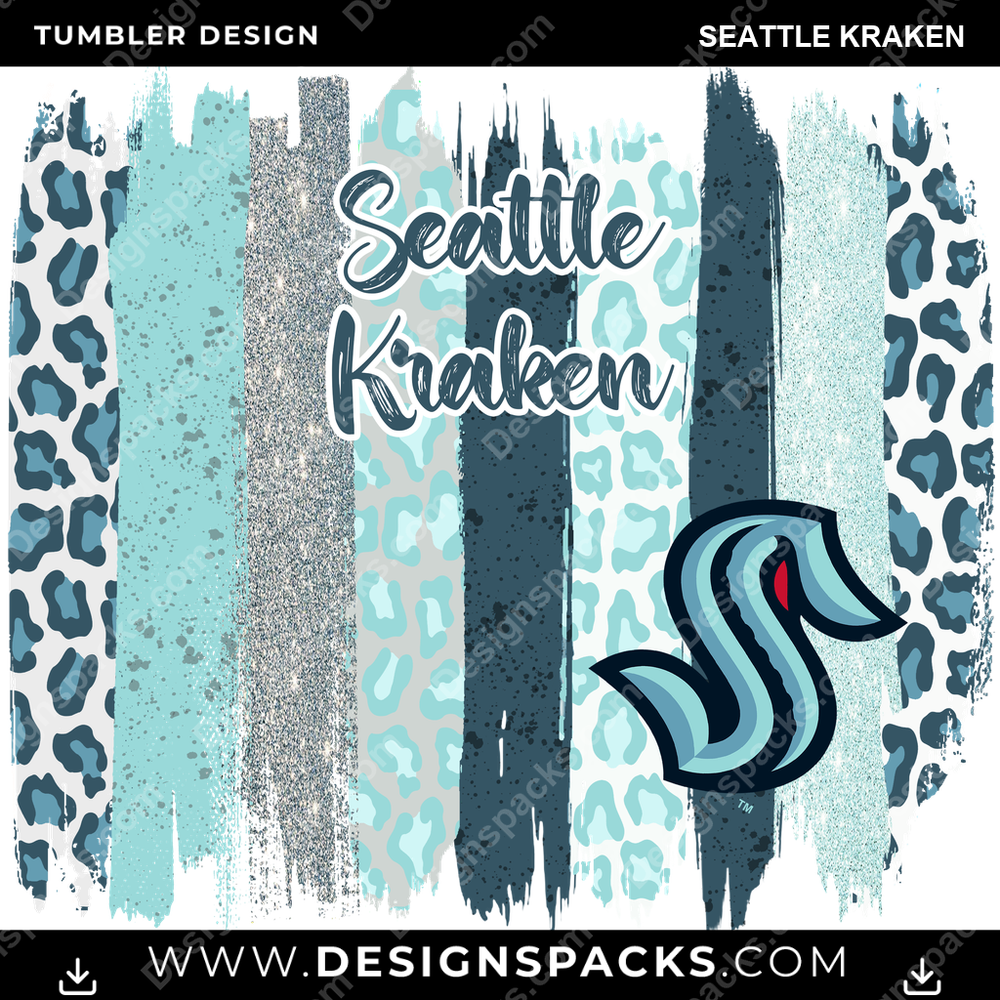 Hockey Brush Strokes Seattle Kraken Tumbler Digital Wrap Design
