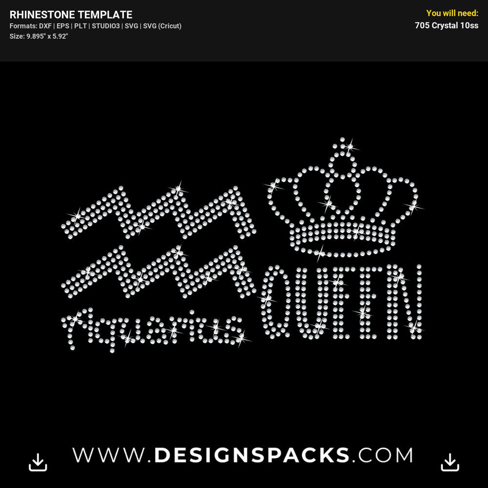 Aquarius Queen Zodiac Crown Birthday Rhinestone Digital Template