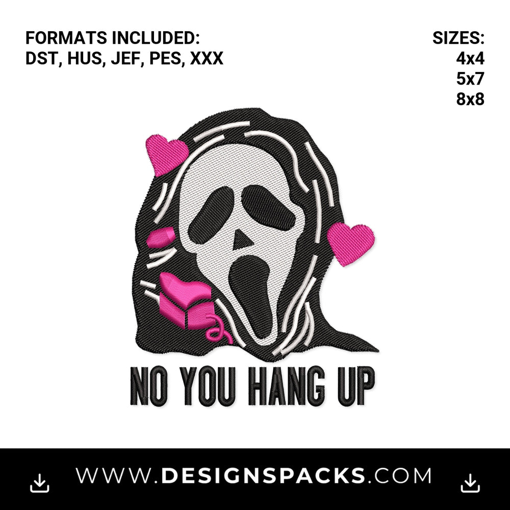 Ghostface No You Hang Up Pink Hearts Embroidery Design - Instant digital download pattern at Designspacks.com