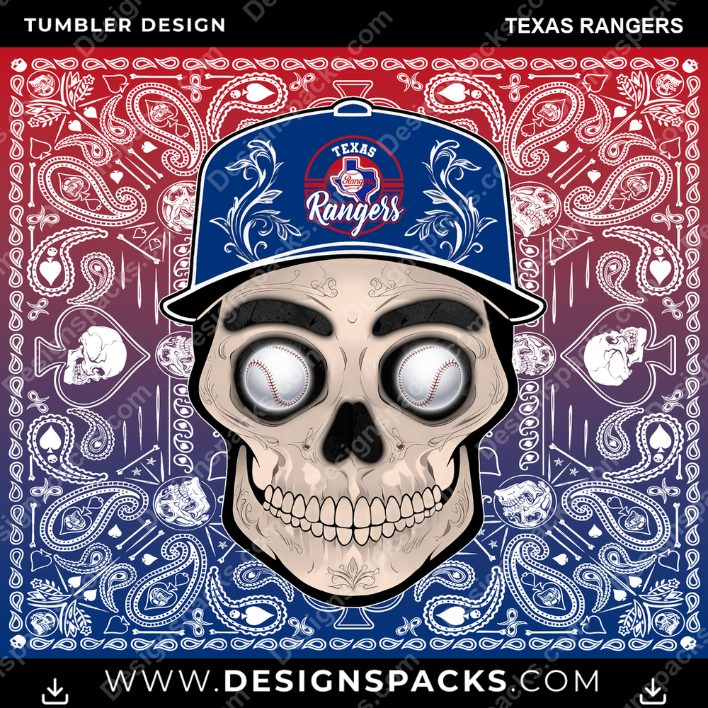 Baseball Skull Handkerchief Texas Rangers Tumbler Digital Wrap Design