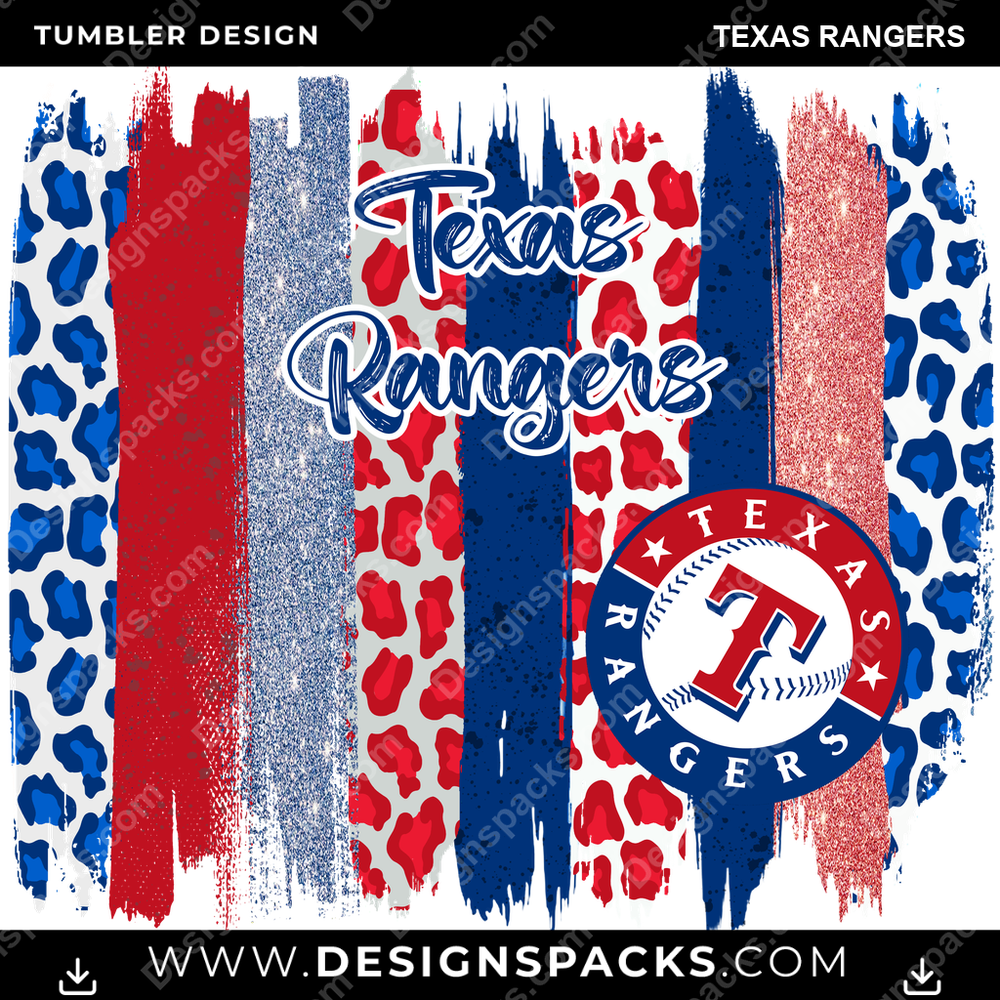 Baseball Brush Strokes Texas Rangers Tumbler Digital Wrap Design