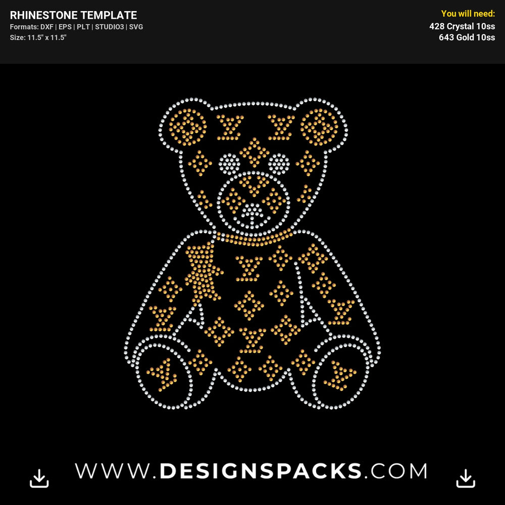 Louis Vuitton Bear Rhinestone Digital Template