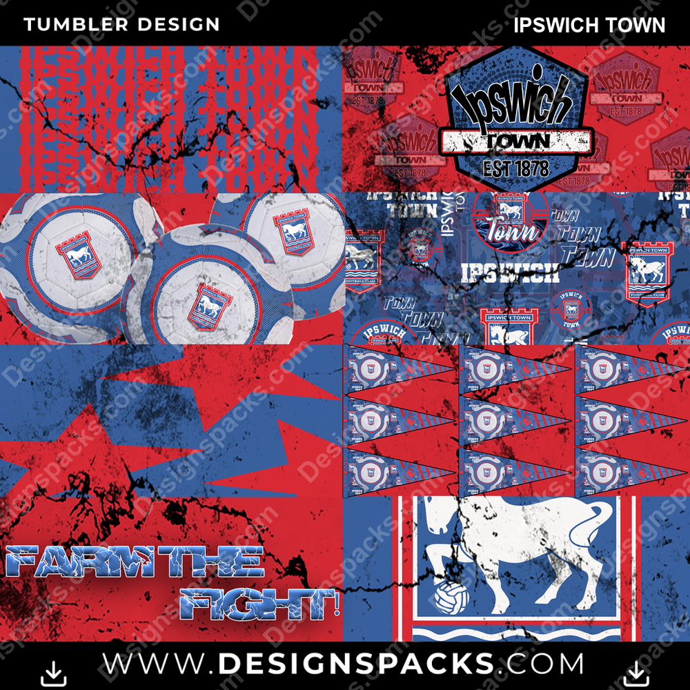 Soccer UK Distressed BG Ipswich Town Tumbler Digital Wrap Design