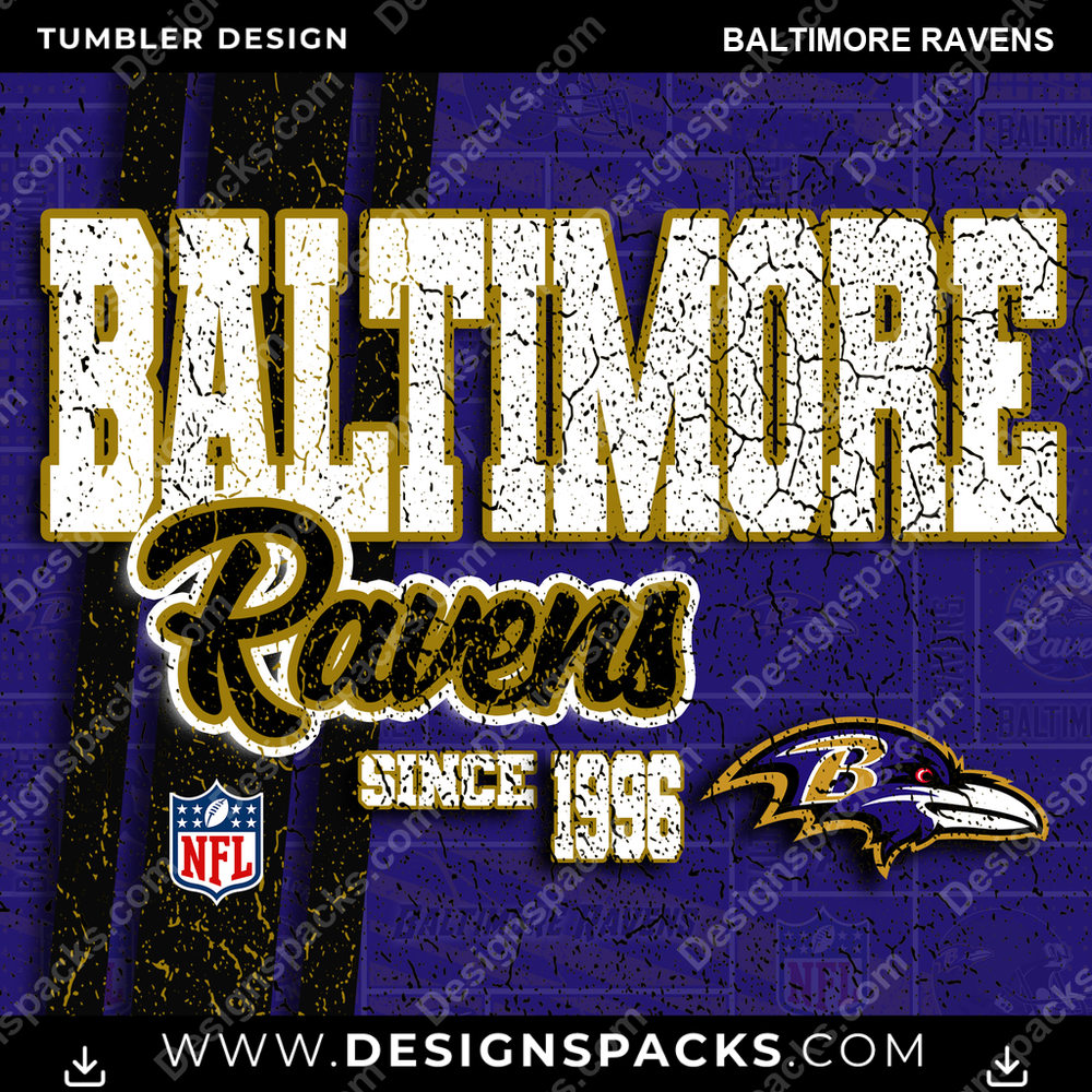 Diseño de Envoltura Digital de Vaso Tumbler Baltimore Ravens Estilo Grunge de Fútbol Americano