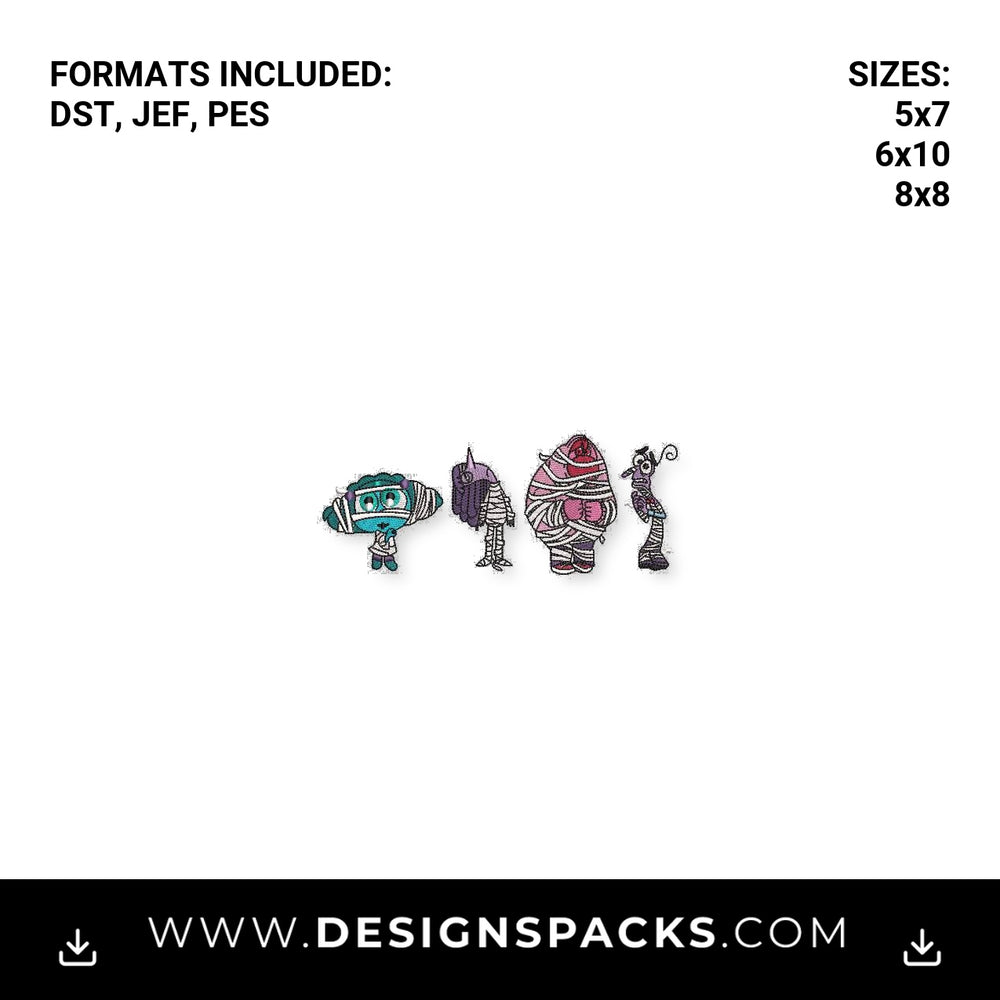 Inside Out Mummy Halloween Characters Embroidery Design - Instant digital download pattern at Designspacks.com
