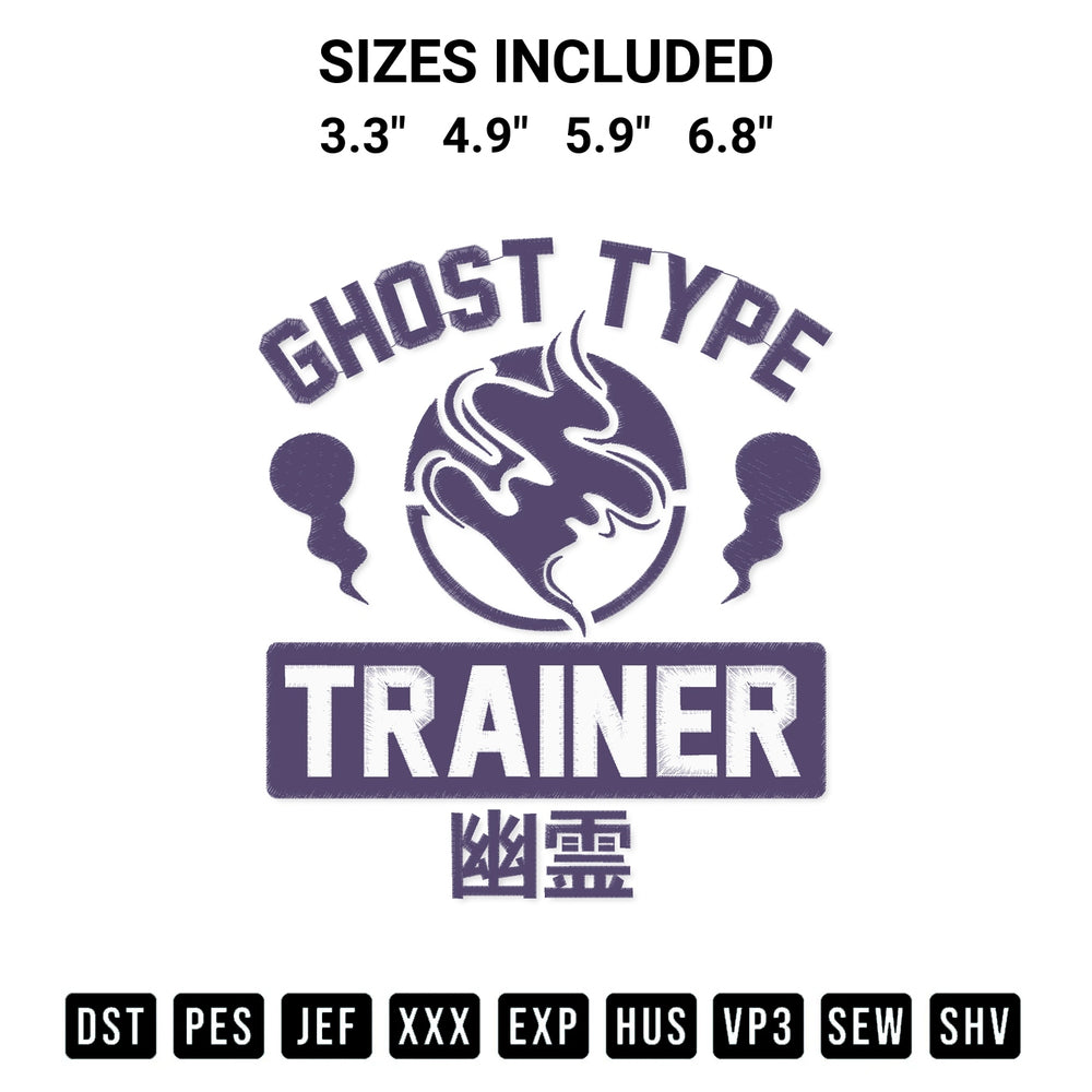 Shop the Ghost Type Trainer Funny Ghost Type Pokemon Embroidery Design machine embroidery pattern at Designspacks.com. Beautifully digitized for flawless stitching on any fabric. Available sizes: 3.3", 4.9", 5.9", 6.8".