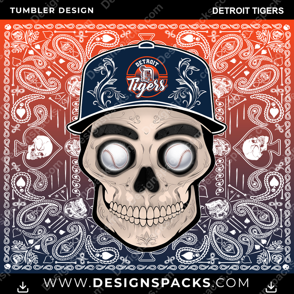 Baseball Skull Handkerchief Detroit Tigers Tumbler Digital Wrap Design