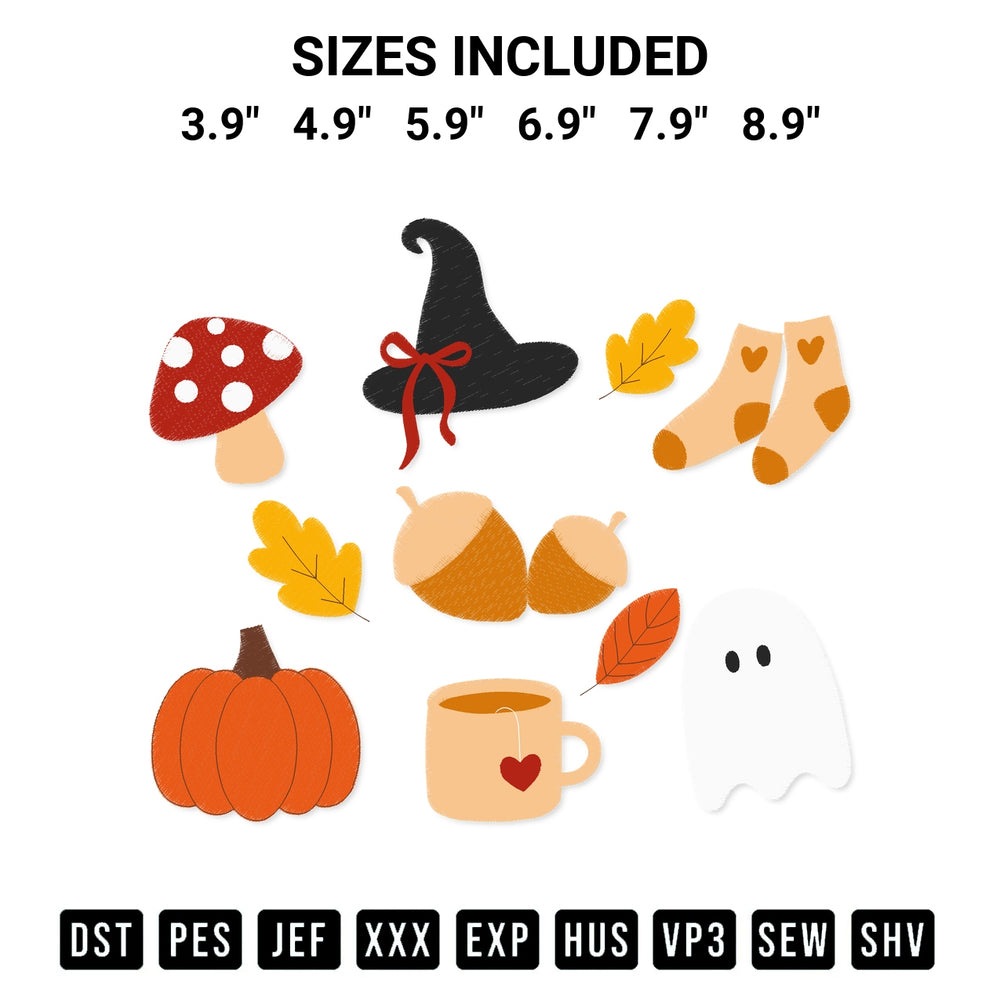 Transform your fabrics with the Autumn Cozy Embroidery Design embroidery design. Instant access to premium digitized patterns at Designspacks.com. Available sizes: 3.9", 4.9", 5.9", 6.9", 7.9", 8.9".