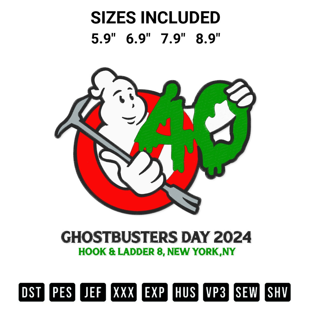 Transform your fabrics with the Ghostbusters Day 2024 40Th Anniversary Embroidery Design embroidery design. Instant access to premium digitized patterns at Designspacks.com. Available sizes: 5.9", 6.9", 7.9", 8.9".