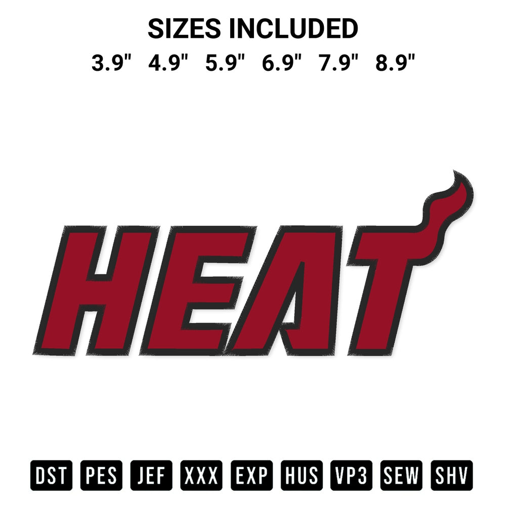 Shop the Miami Heat Wordmark Embroidery Design machine embroidery pattern at Designspacks.com. Beautifully digitized for flawless stitching on any fabric. Available sizes: 3.9", 4.9", 5.9", 6.9", 7.9", 8.9".