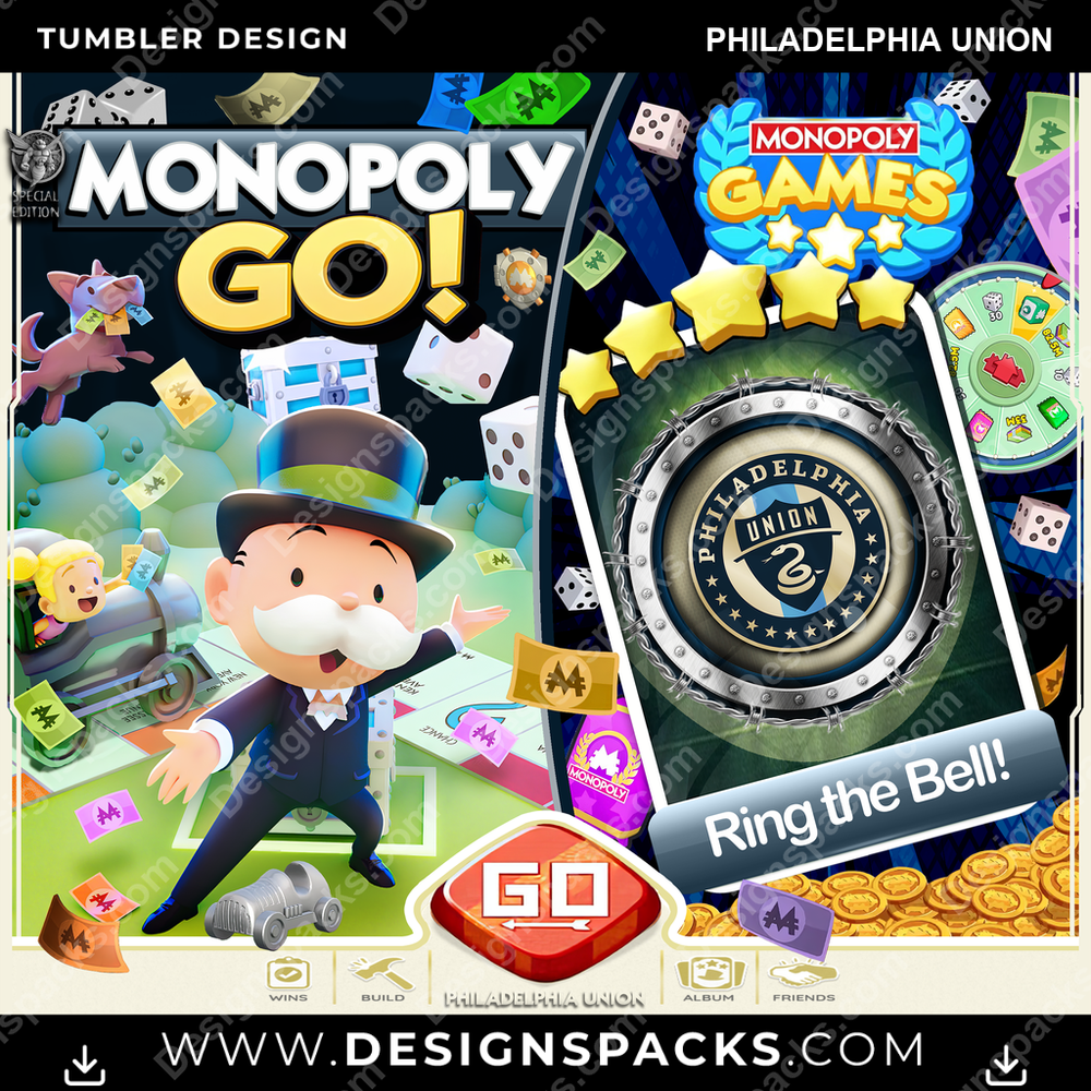 US Soccer Monopoly Go! Philadelphia Union MLS Tumbler Digital Wrap Design Download