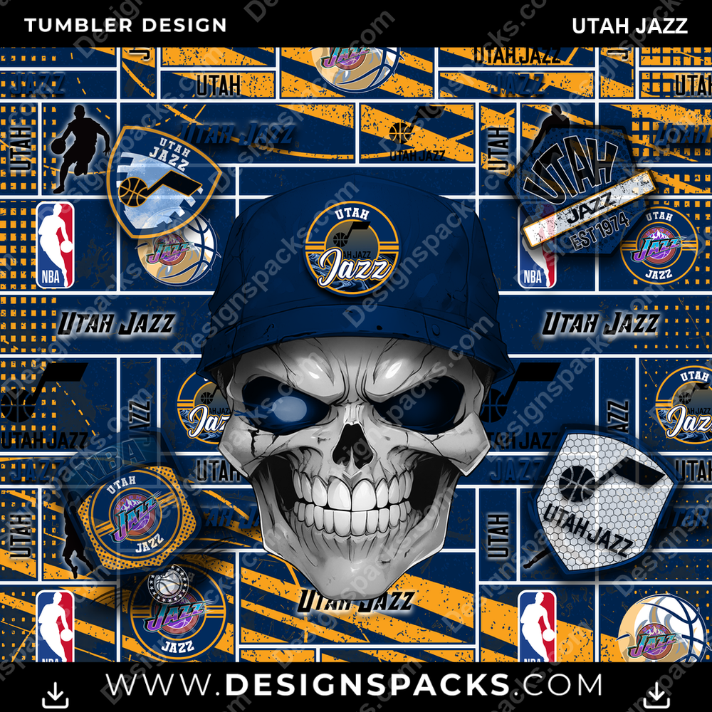 Basketball Skull Utah Jazz Tumbler Digital Wrap Design