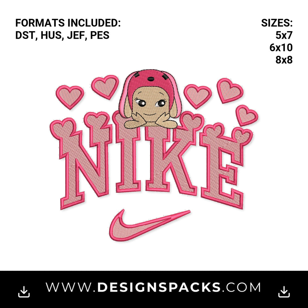 Cute Pink Sonny Angel Nike Hearts Embroidery Design - Instant digital download pattern at Designspacks.com