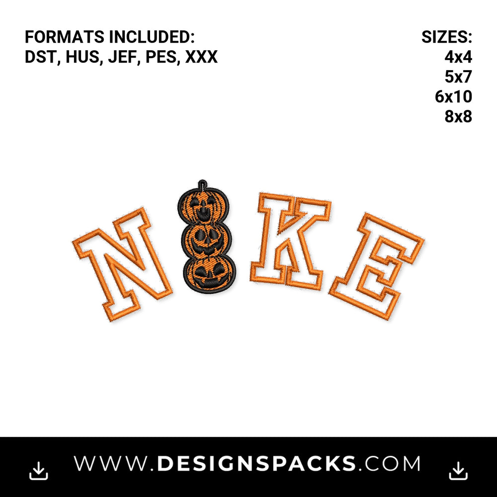 Halloween Nike Stacked Pumpkins Embroidery Design - Instant digital download pattern at Designspacks.com