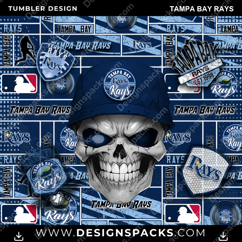 Baseball Skull Tampa Bay Rays Tumbler Digital Wrap Design