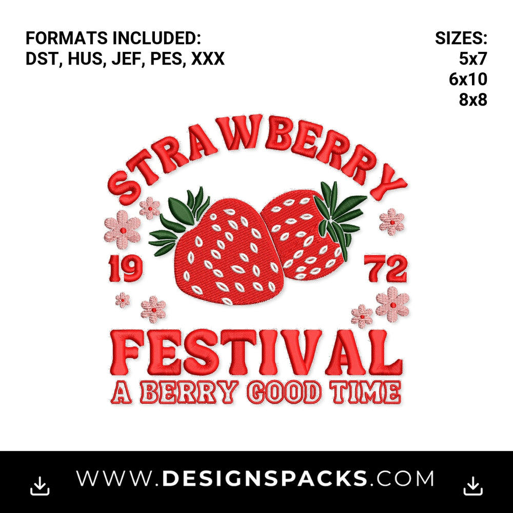 Vintage Strawberry Festival 1972 Embroidery Design - Instant digital download pattern at Designspacks.com