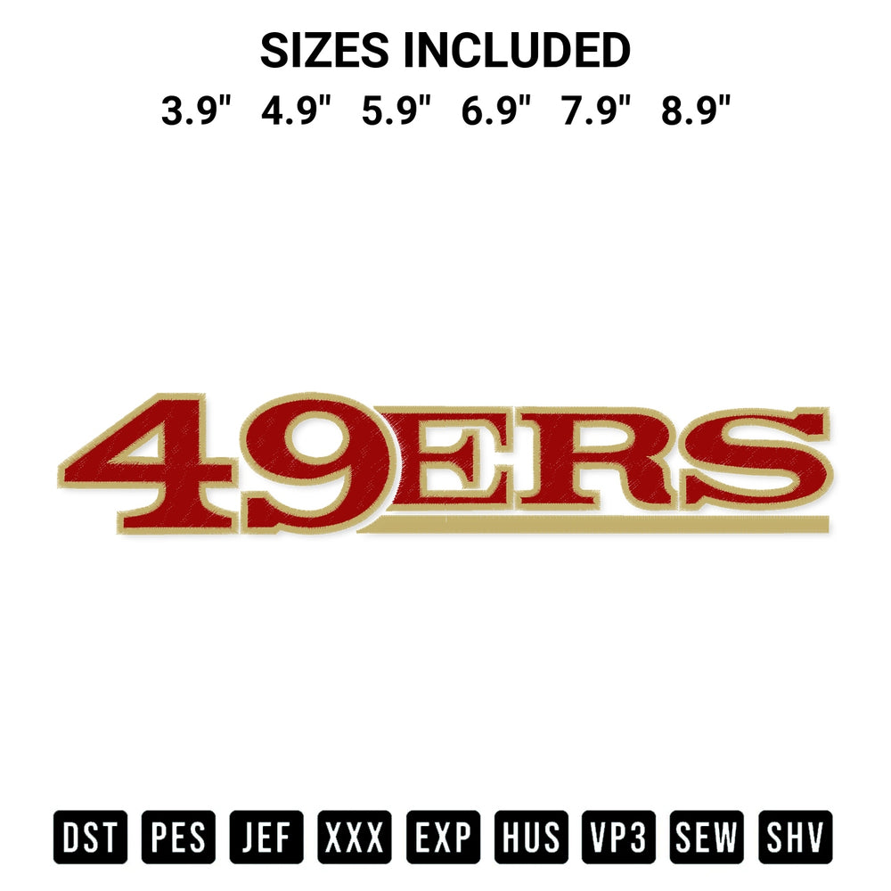 Add a unique touch to your apparel with the 49Ers Football Embroidery Design embroidery file. Premium instant download available now on Designspacks.com. Available sizes: 3.9", 4.9", 5.9", 6.9", 7.9", 8.9".