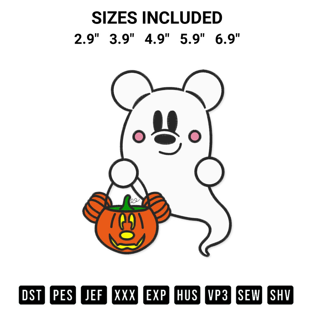 Transform your fabrics with the Mickey Mouse Ghost Pumpkin Light Embroidery Design embroidery design. Instant access to premium digitized patterns at Designspacks.com. Available sizes: 2.9", 3.9", 4.9", 5.9", 6.9".