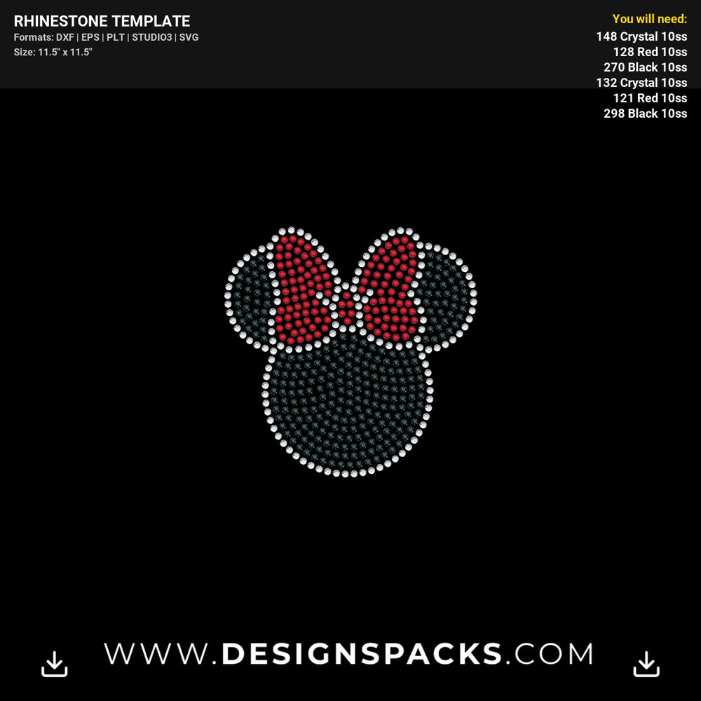 Minnie Mickey Small Face Outline Rhinestone Digital Template