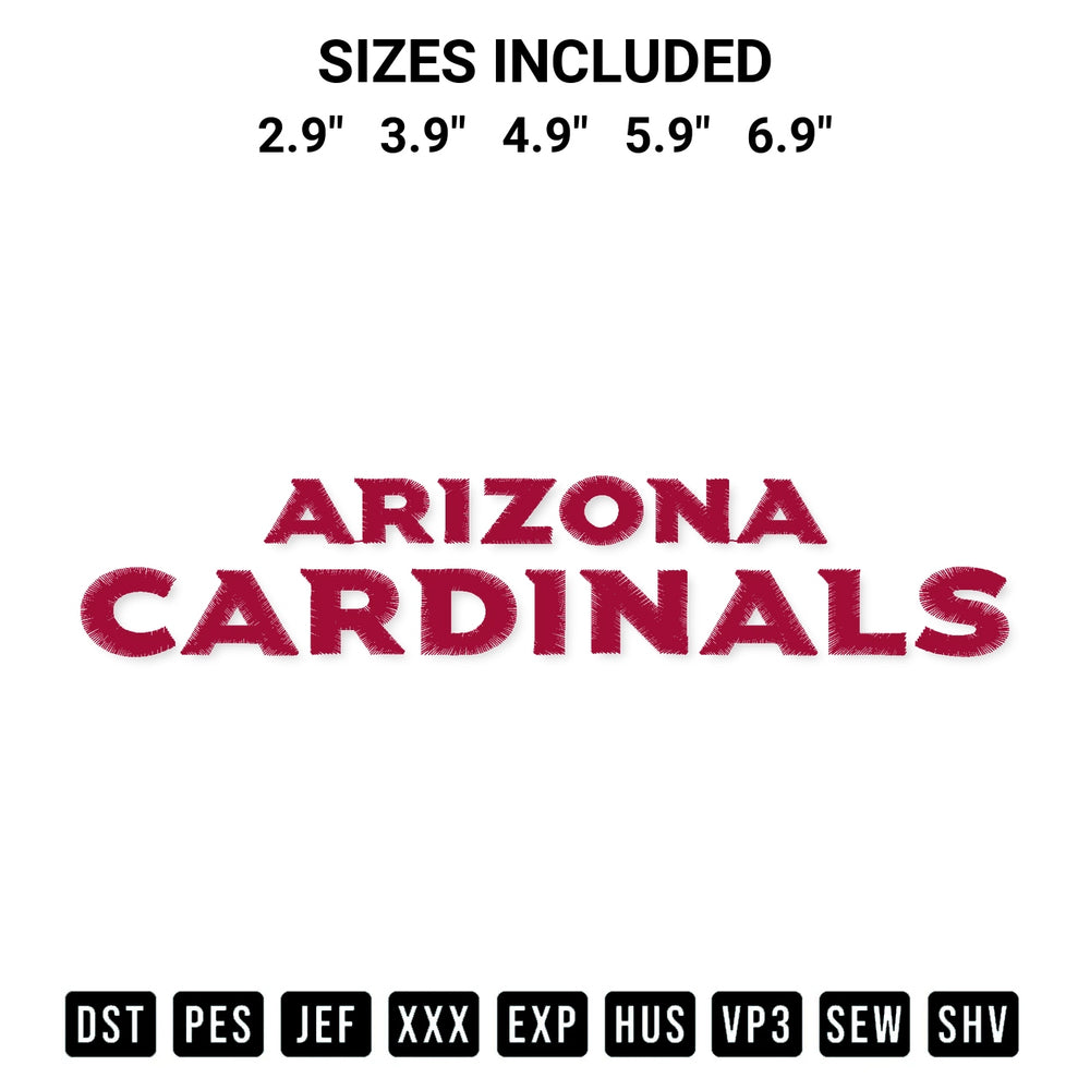 Elevate your next project with our Arizona Cardinals Wordmark Embroidery Design embroidery file. Shop high-quality digital patterns instantly at Designspacks.com. Available sizes: 2.9", 3.9", 4.9", 5.9", 6.9".