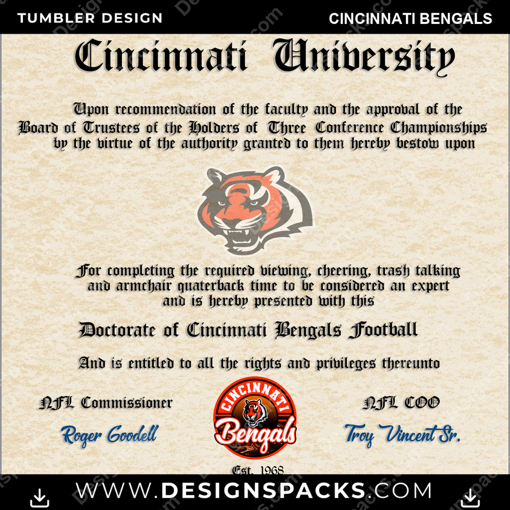 Football Diploma Cincinnati Bengals Tumbler Digital Wrap Design