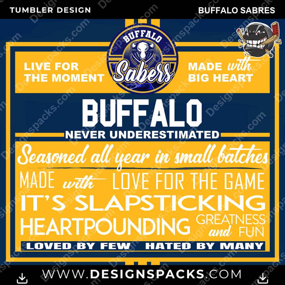 Ice Hockey Slapsticking Buffalo Sabres NHL Hockey Tumbler Digital Wrap Design Download