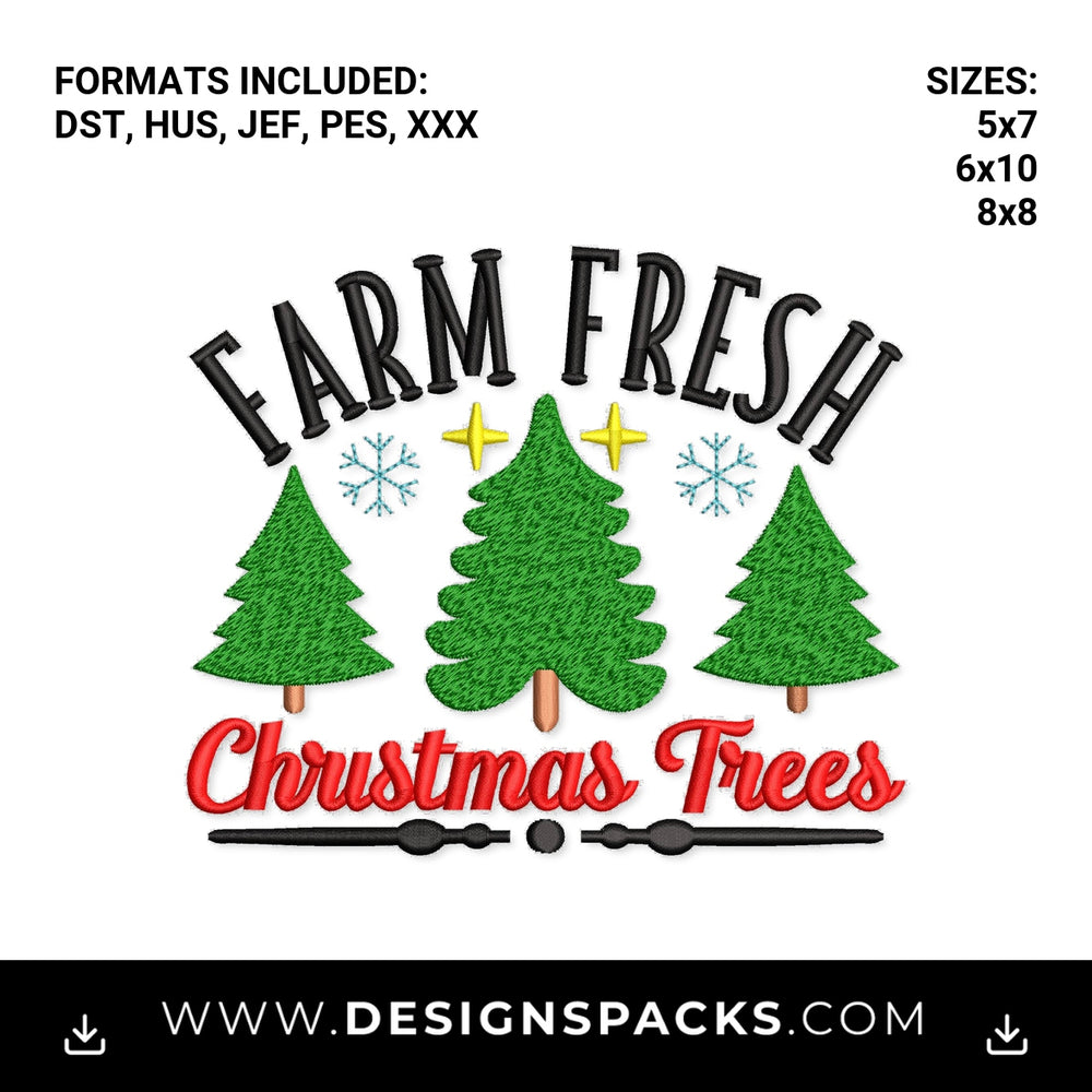 Farm Fresh Christmas Trees Embroidery Design - Instant digital download pattern at Designspacks.com