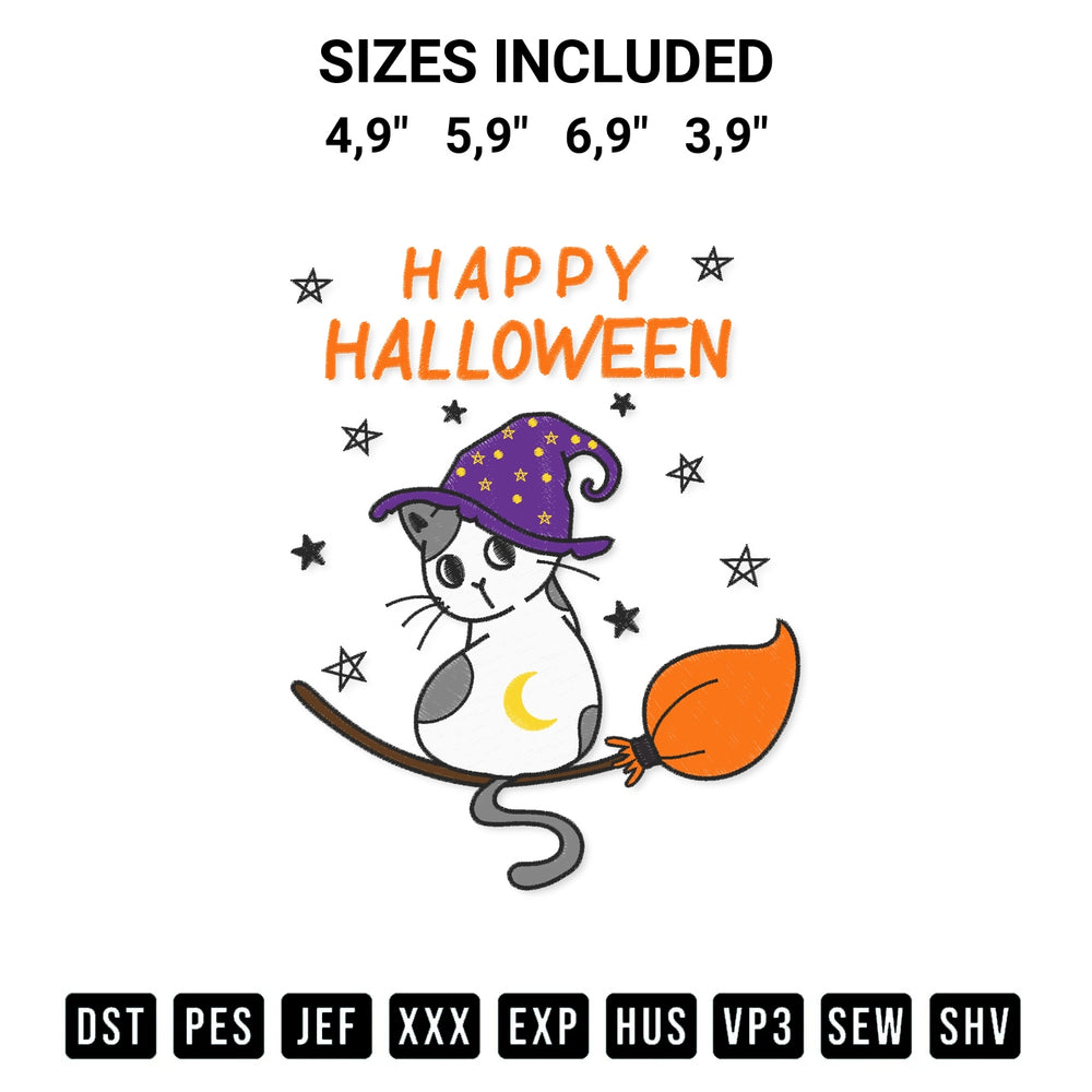 Elevate your next project with our Happy Halloween Cute Witch Kitten Halloween Kitty 2022 Logo Embroidery Design embroidery file. Shop high-quality digital patterns instantly at Designspacks.com. Available sizes: 4,9", 5,9", 6,9", 3,9".