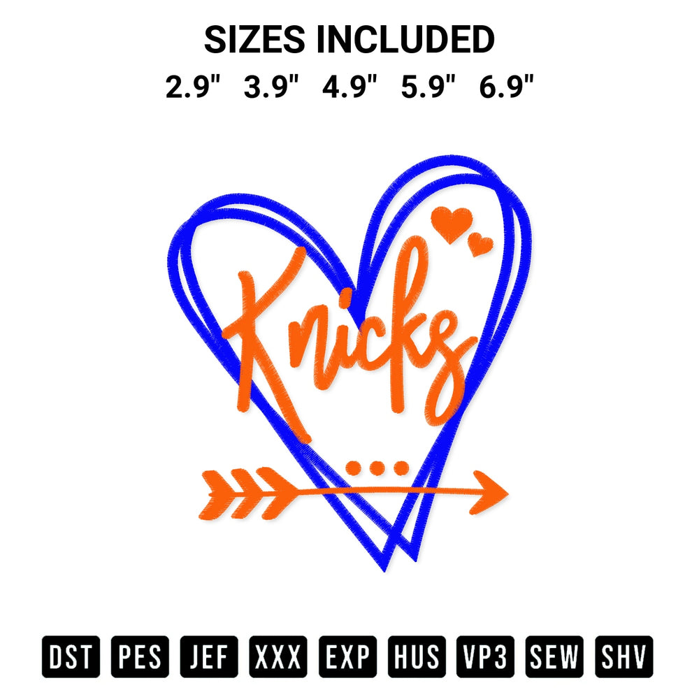 Discover the perfect addition to your crafting collection: New York Knicks Heart Embroidery Design embroidery file. Instantly available at Designspacks.com. Available sizes: 2.9", 3.9", 4.9", 5.9", 6.9".